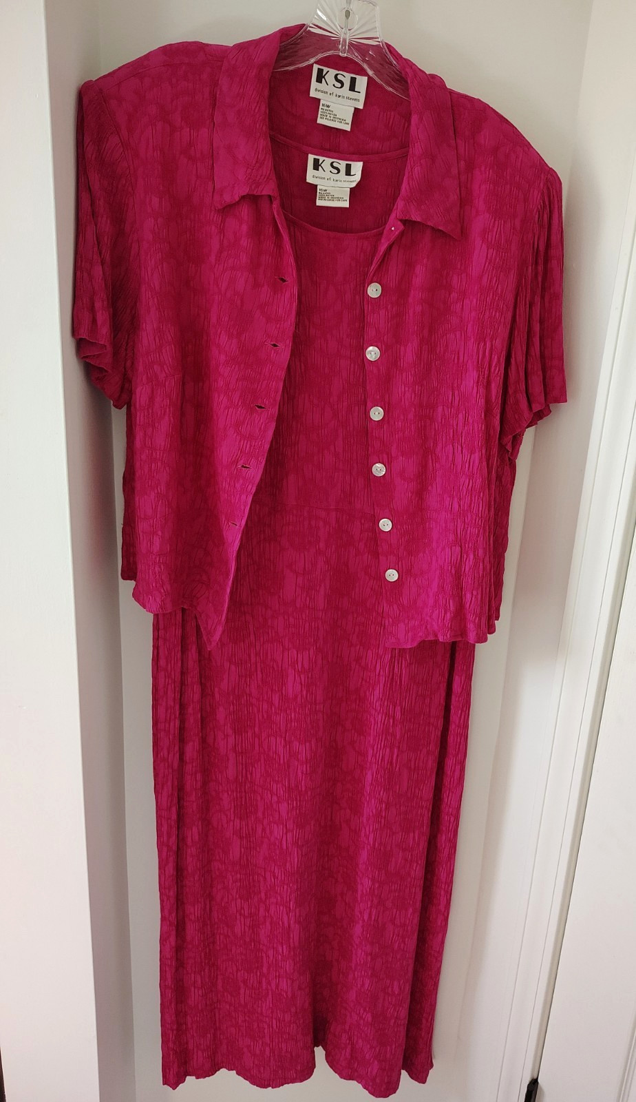 Vintage KSL Karin Stevens Maxi Dress & Jacket 2 Pc. Set Fuchsia Pink ~ Size 16W