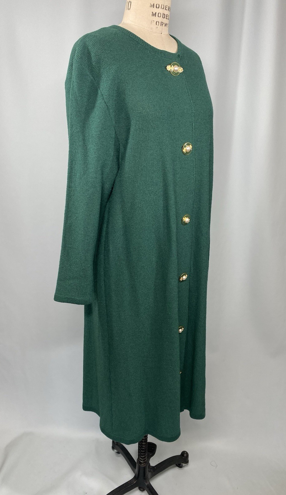 Vintage Dress 16W 2X Green Knit wool rayon JENNIFER ROBERTS SAKS FIFTH AVE 90s