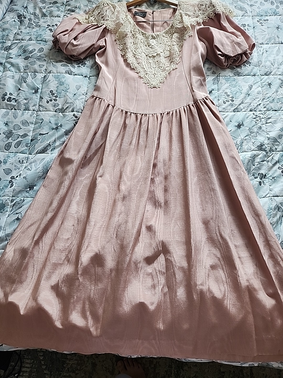 Vintage Cachet by Bari Protas Pink Puff Sleeve Lace Trim Dress PrairieCottagecor