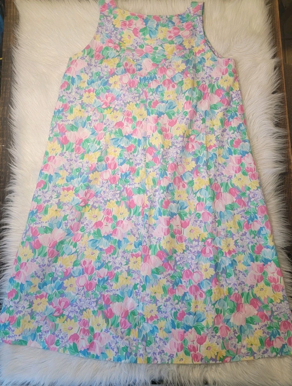 Vintage Alice Of California Spring Tulip Novelty Floral Apron Style Dress Sz L