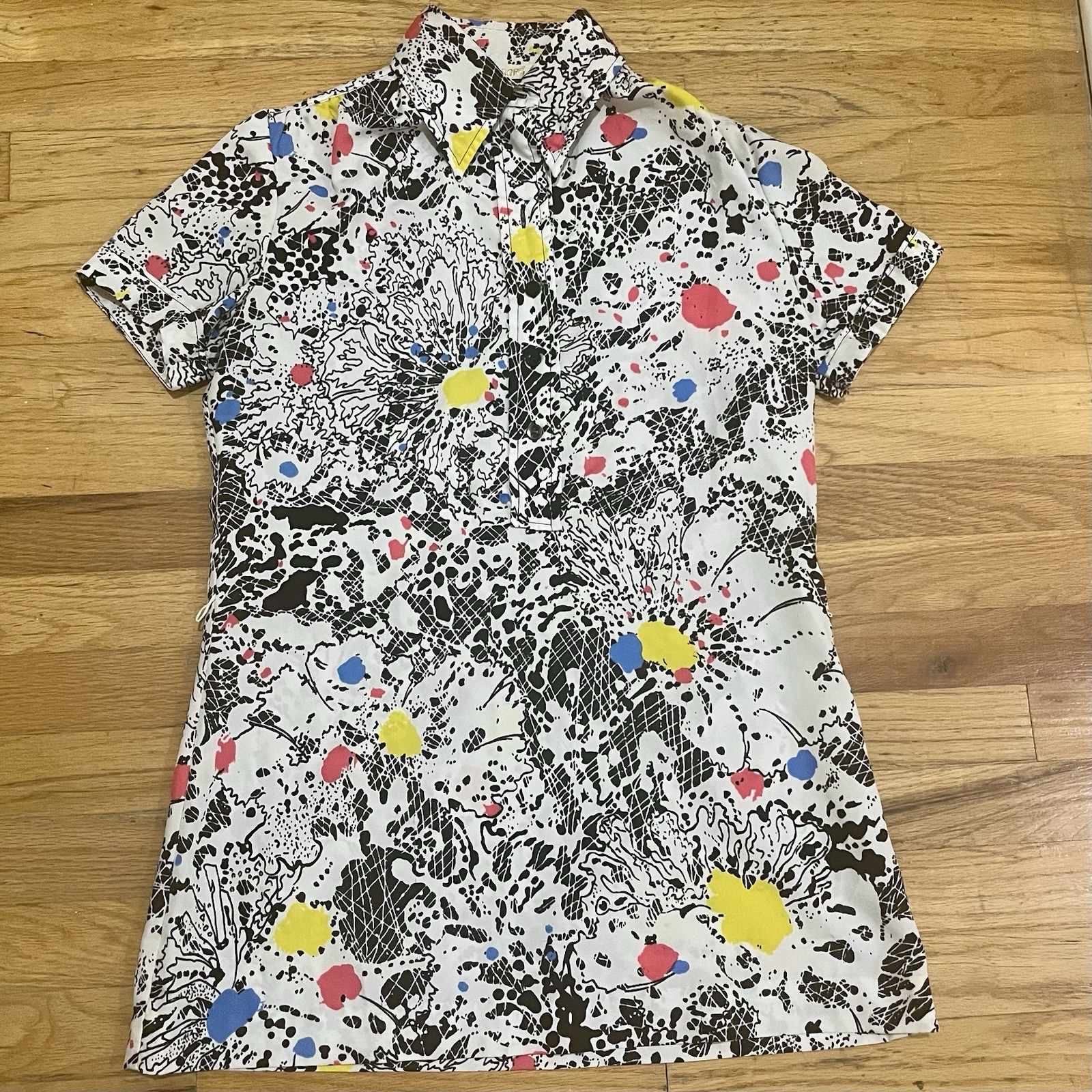 VTG 1980s Graphic Abstract Splatter Print Pop Art Blouse Shirt Gailord Womens 12