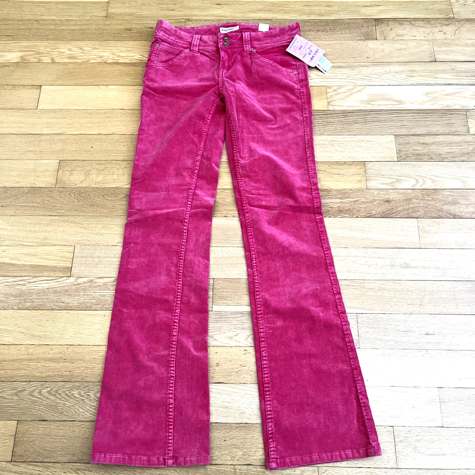 Vintage Soundgirl Pink Corduroy Skinny Leg Flared Pants Size 7 NWT Pockets Retro