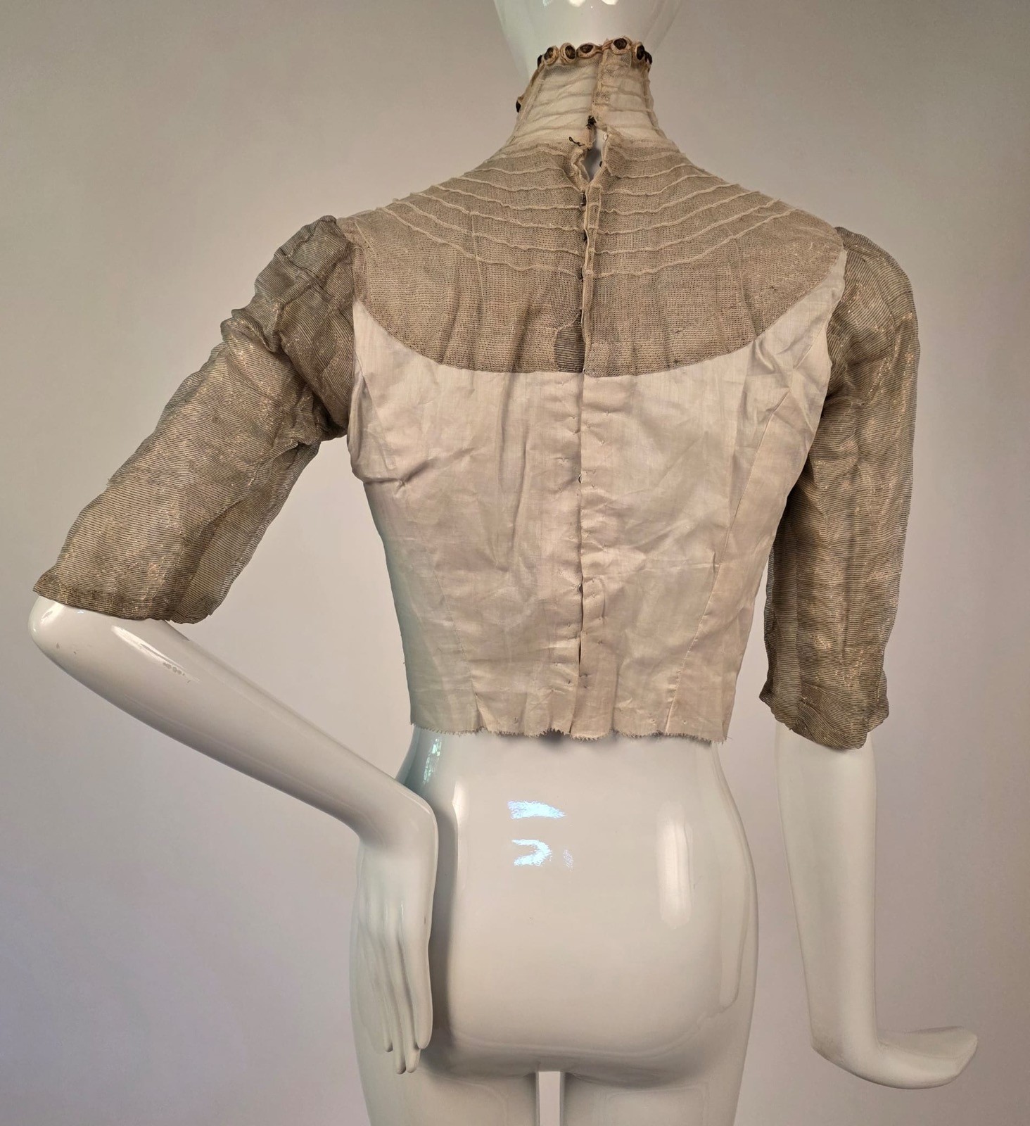 ANTIQUE EDWARDIAN METALLIC GOLD LAME TRIMMED UNDER BLOUSE W HIGH COLLAR