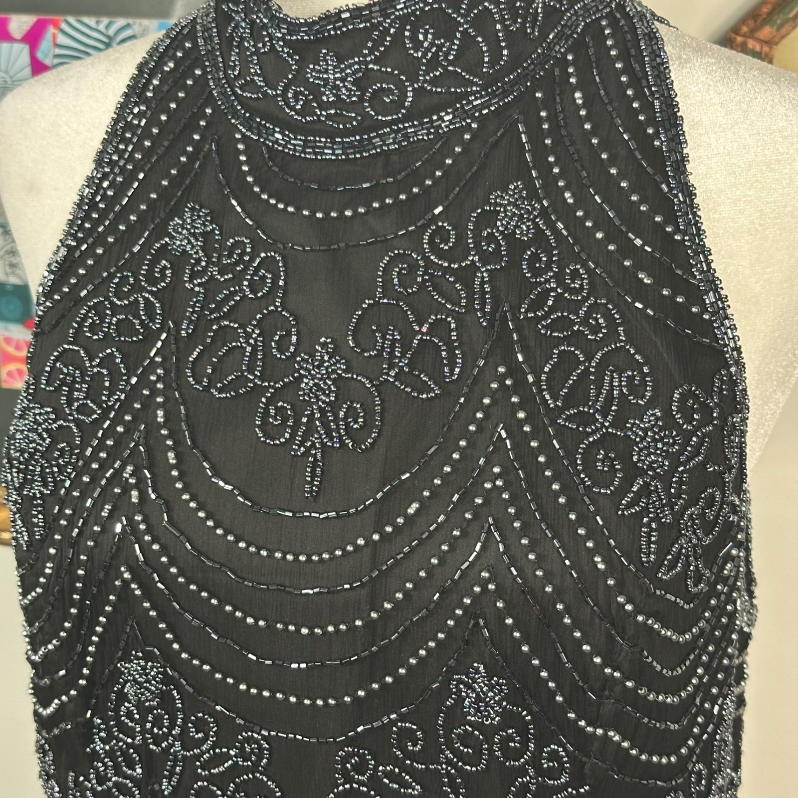 Vintage Papell Boutique Evening Beaded Halter Neck Top – SIZE XL Glam Party