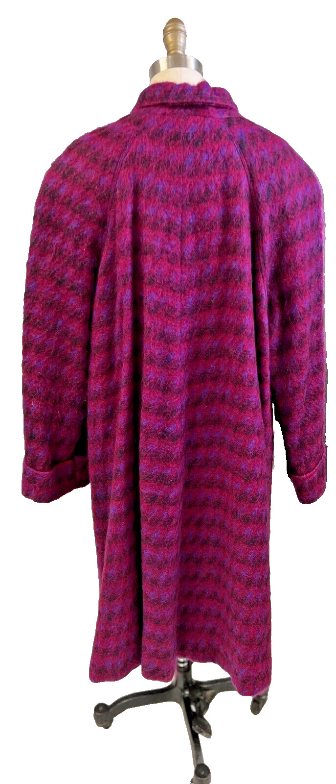 VTG 1980s Paul Levy Fuzzy Mohair Wool Plaid Swing Coat Purple NWOT L XL 14–16P
