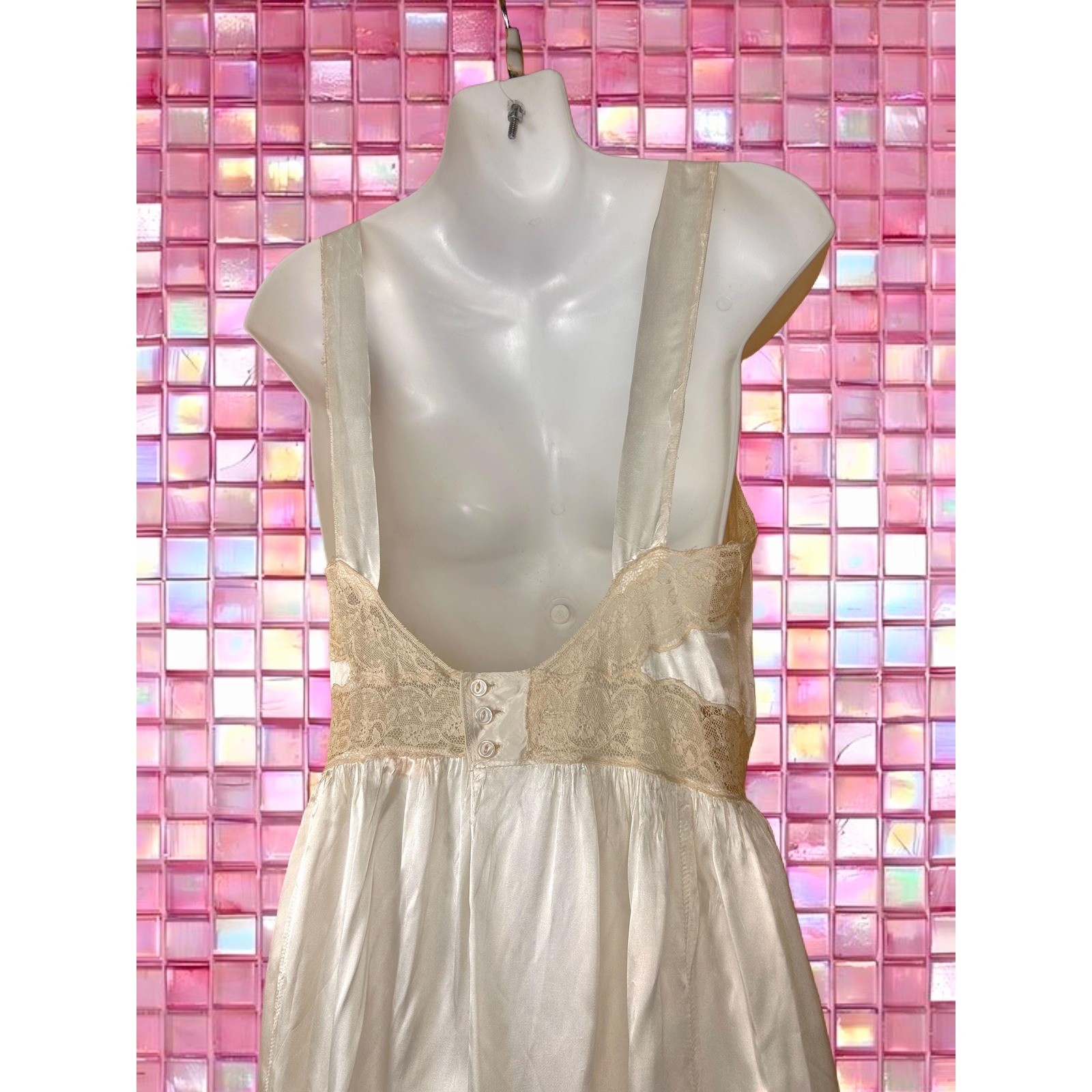 Vintage 1940s Textron Rayon Slip Dress | Cream Satin & Lace Lingerie