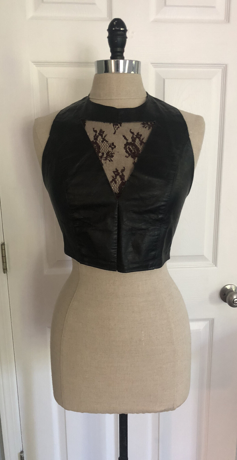 Vintage 1980s Leather Lace Cut Out Top Goth Death Rocker Biker Boho Batcave Club