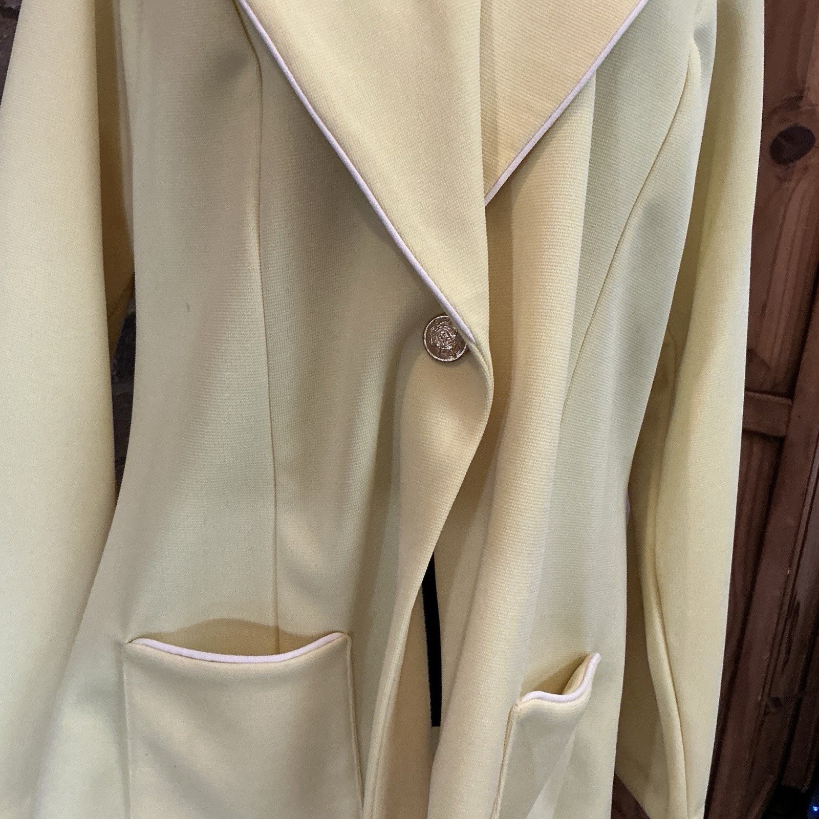 70s VTG First Edition Dallas Yellow Polyester Blazer Skirt Suit Set Size 14 #202