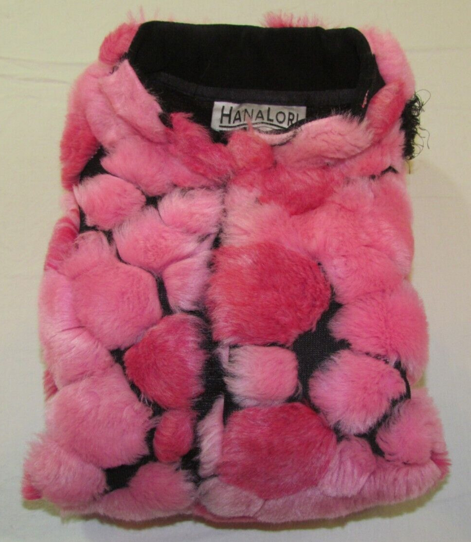 Vintage Hanalori Size Small Faux Fur Jacket Light Weight USA Made Black/Pink