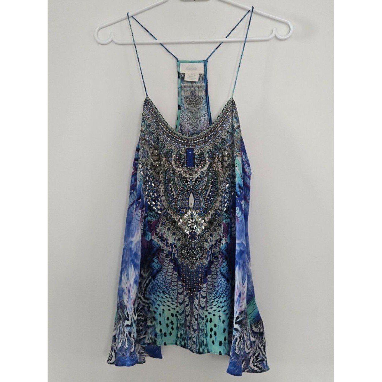 Camilla Moon Dance Feather T Back Shoestring Top Size XS