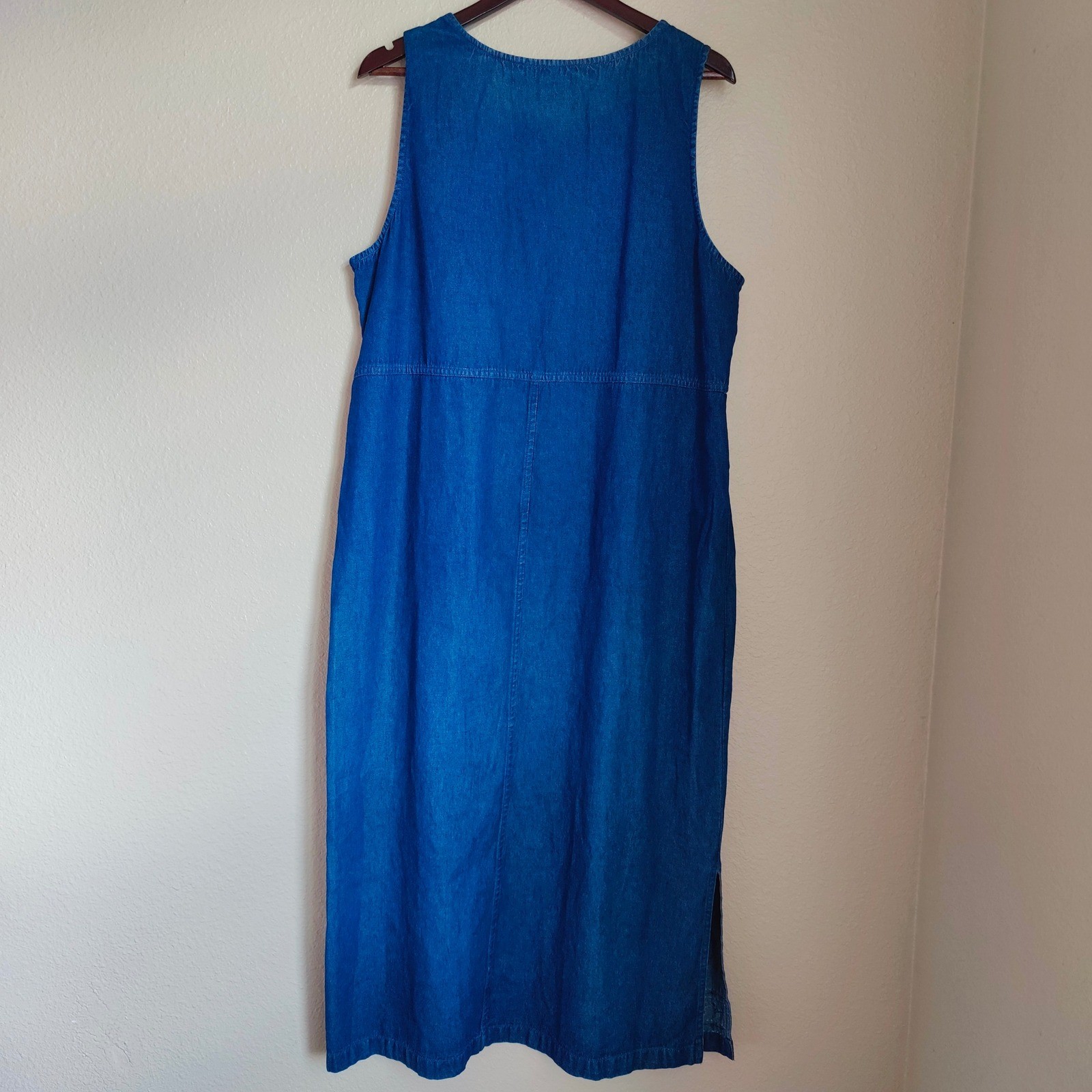 Erika Vintage 90s Denim Pinafore Jumper Dress Maxi Embroidered XL Cottagecore