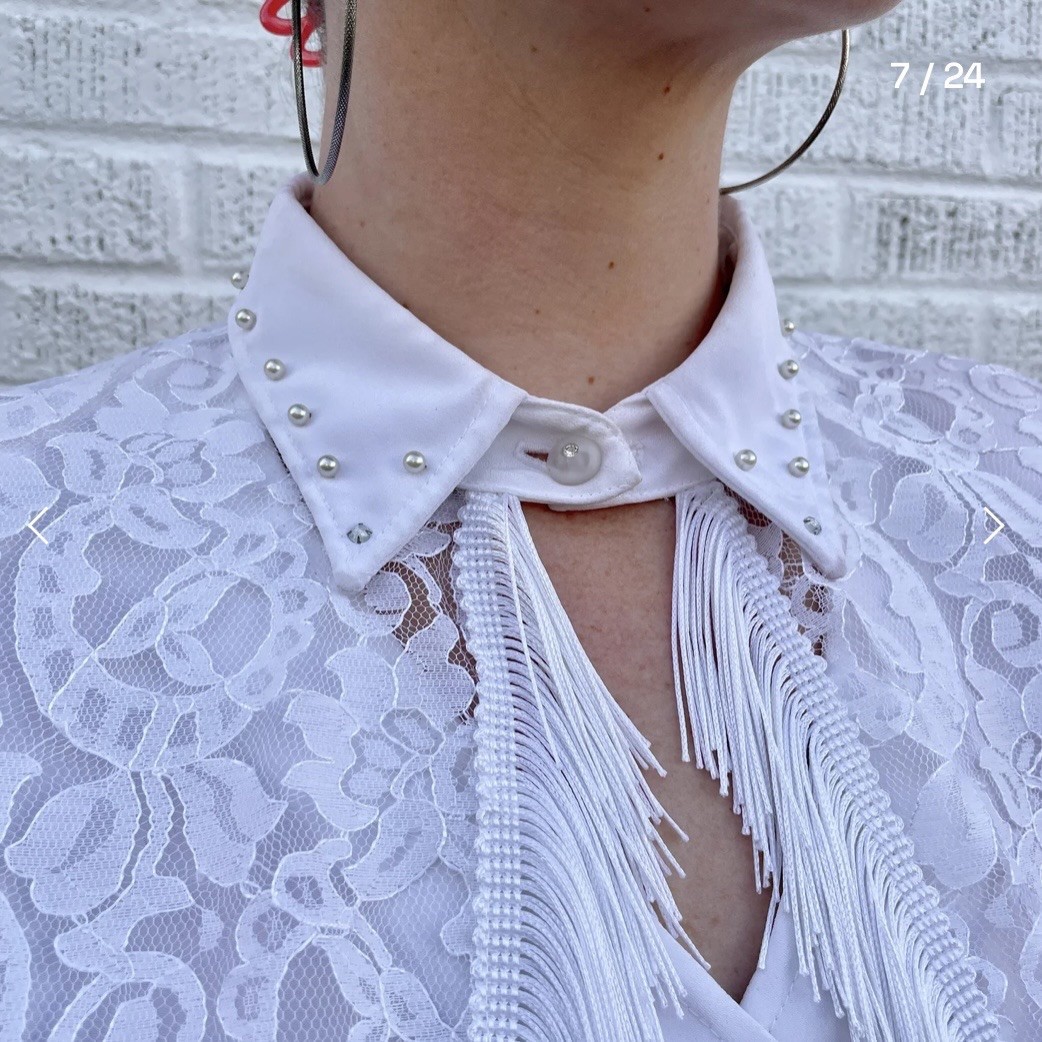 VTG 1980s White Lace & Fringe Western Dress, Authentic Ranchwear, Cowgirl, Rodeo