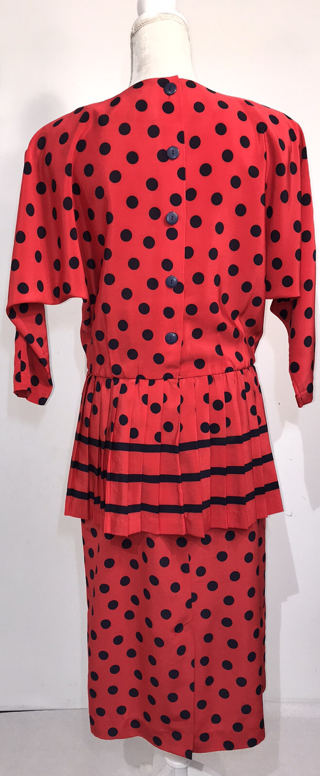 Vintage Blake Elizabeth Red Navy Blue Polka Dot Peplum Skirt Set Women’s Size 10