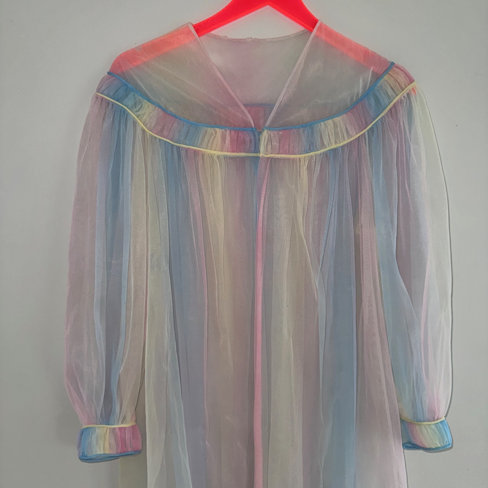 60s vtg DOLSYL Sheer Pastel RAINBOW OMBRE Dressing Gown Chiffon Robe Tent Dress