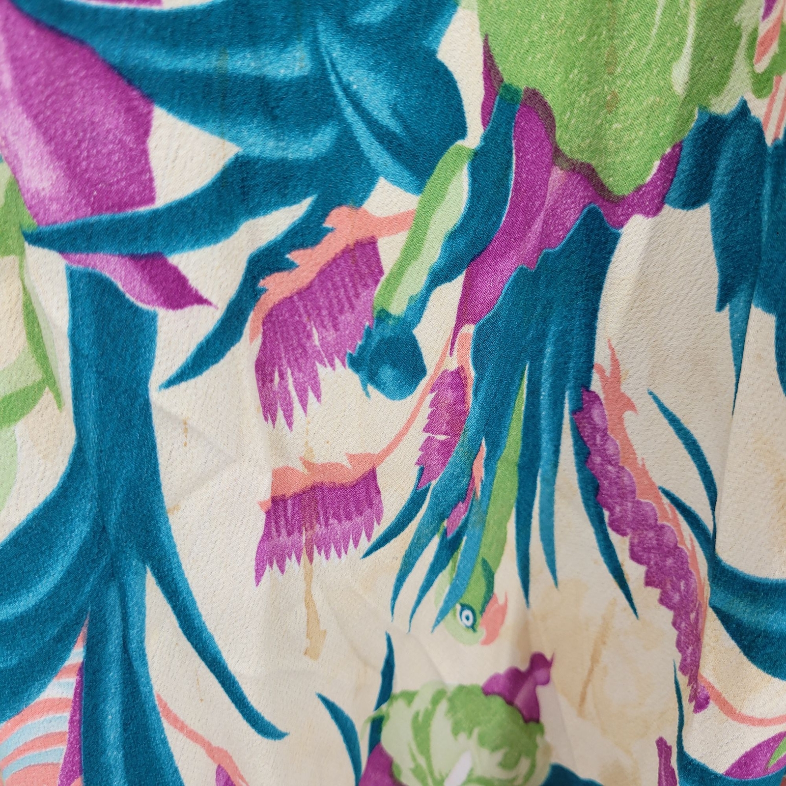 Vintage 70’s Women’s Dress XXS Peter Pan Belted Midi Tropical Love Bird Parrot