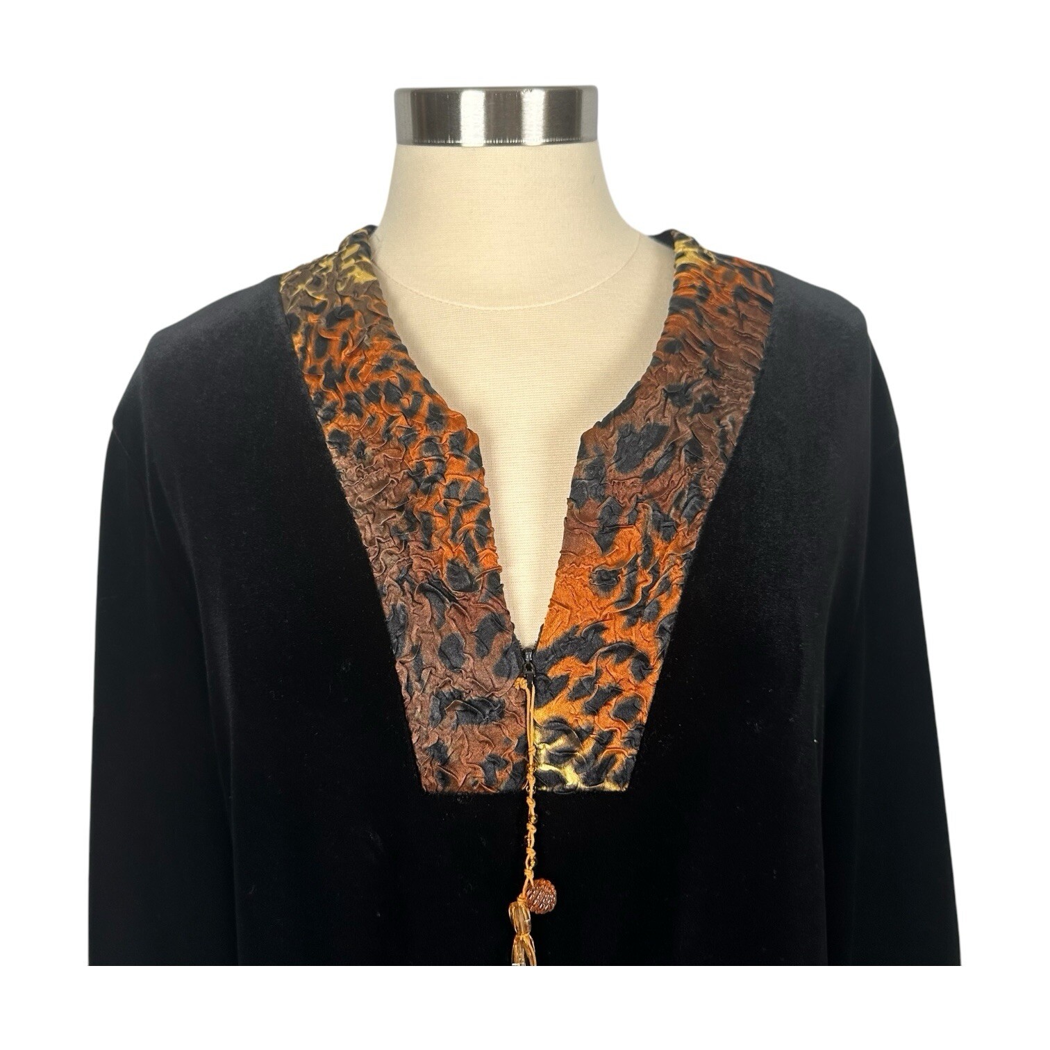 Diamond Tea Kaftan Robe Womens Large Black Velvet Long Whimsygoth Boho Vintage