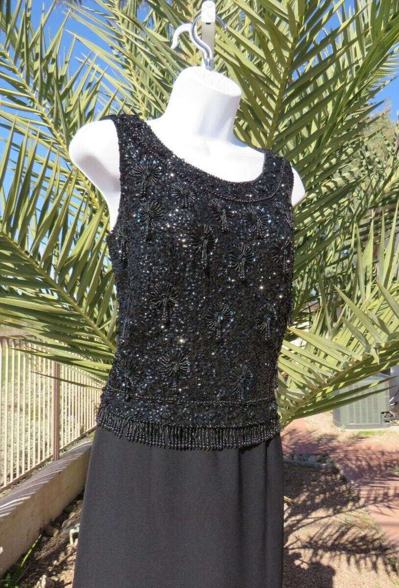 VTG 1960s 70s HOUSE OF GOLD BLACK SEQUIN BEADED TOP & SKIRT OUTFIT