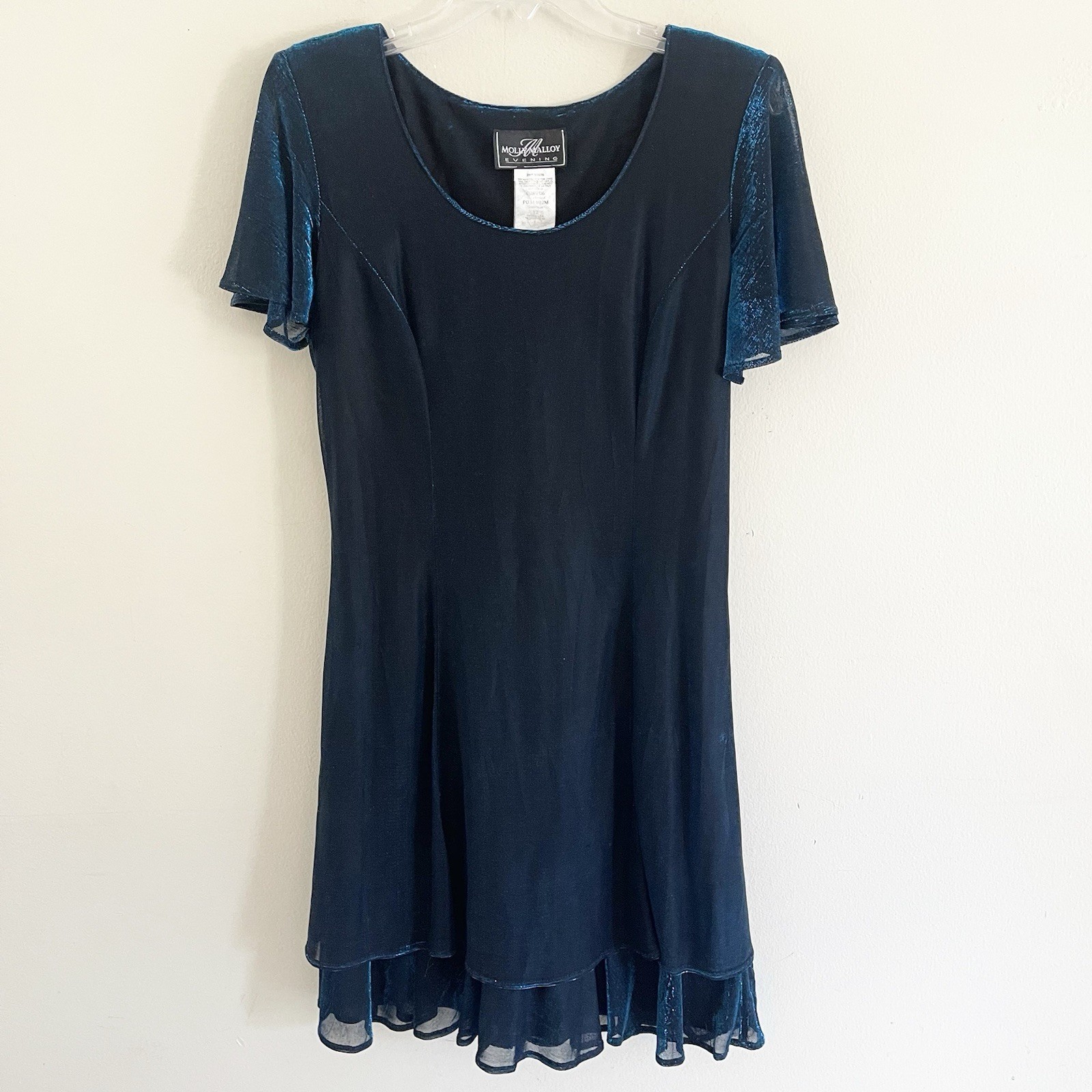 Vintage Molly Malloy Evening Iridiscent Blue Dress Size 12 Semi Sheer