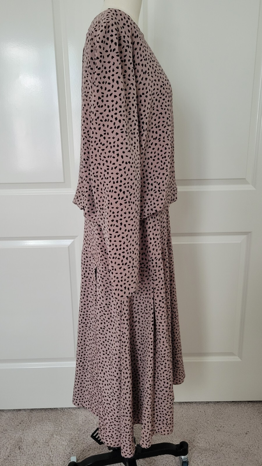 Vintage Jordan Ari Dress Leopard Print Flowy Long Sleeve Brown Pleated Size M