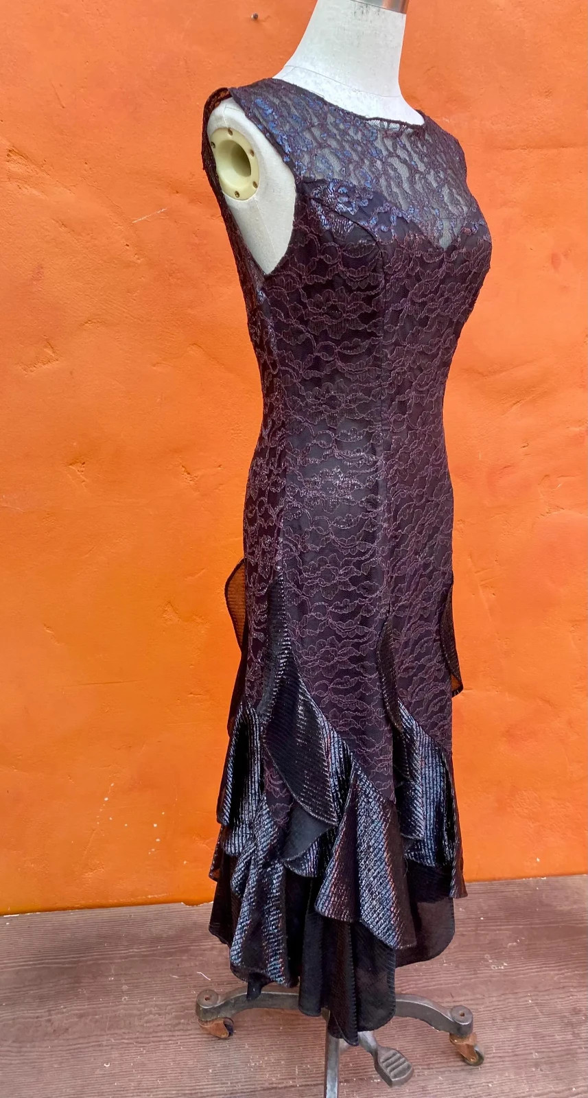 Vintage 1980s Prom Dress Pink Black hi low Strapless Evening Party Formal