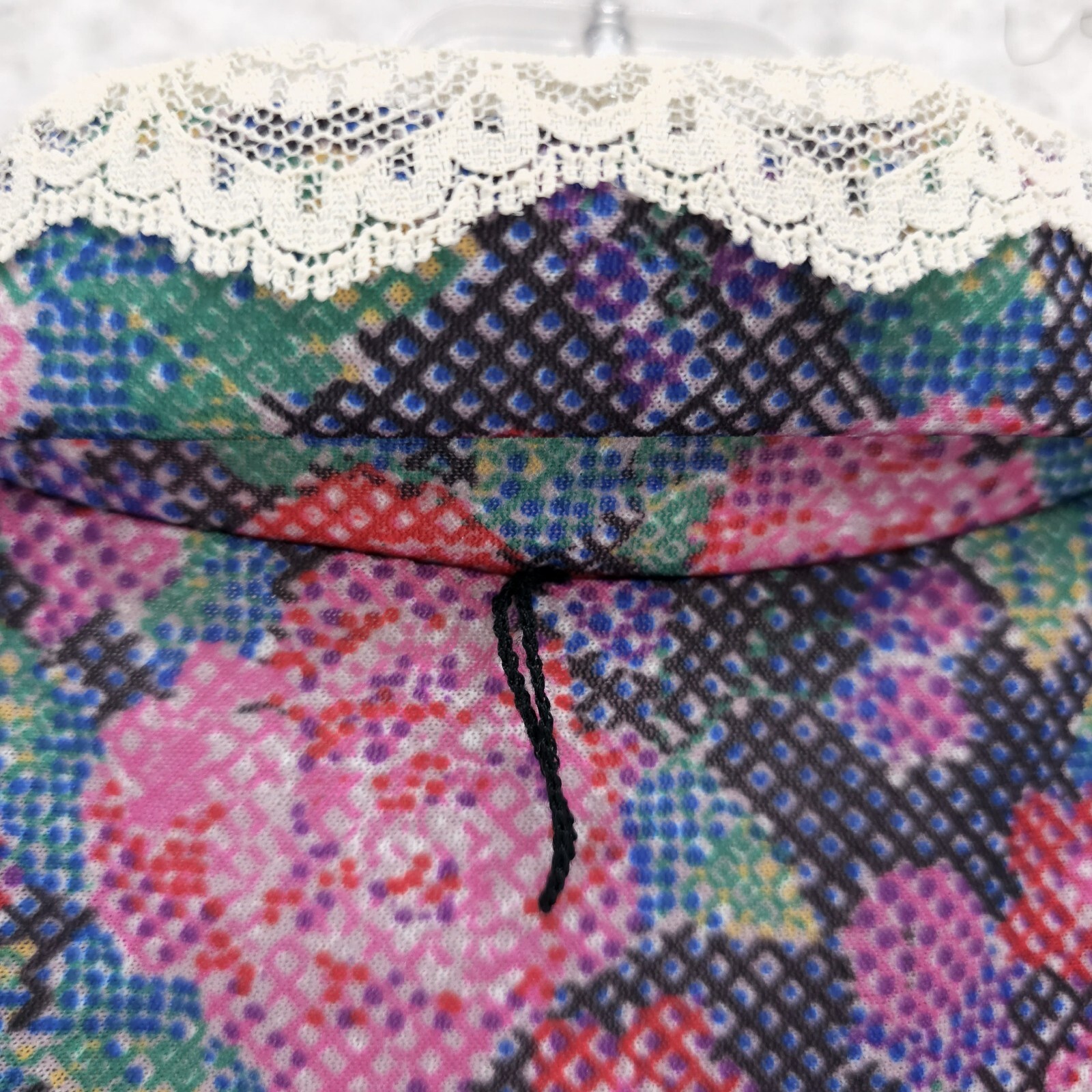 SEARS Vintage House Dress Floral 3/4 Sleeve Lace Trim Collar Size 14 1/2