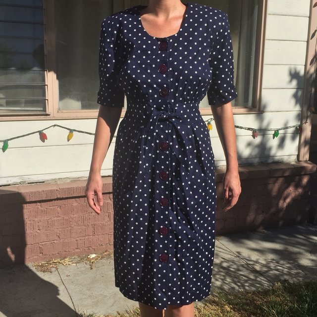 Vintage 1980’s Navy and White Polka Dot Power Dress