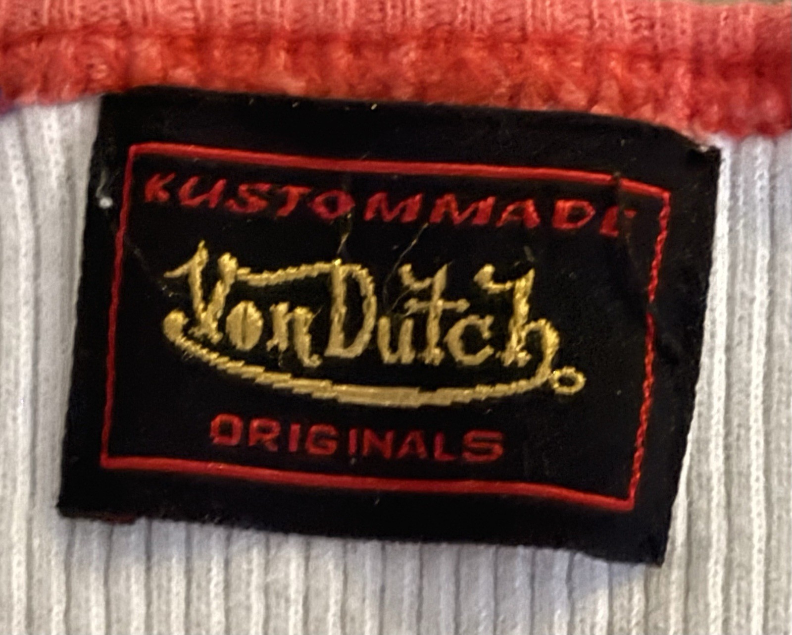 Vintage 2003 Von Dutch Ribbed Tank Top White Red Trim USA Made S/M Y2K LA Store