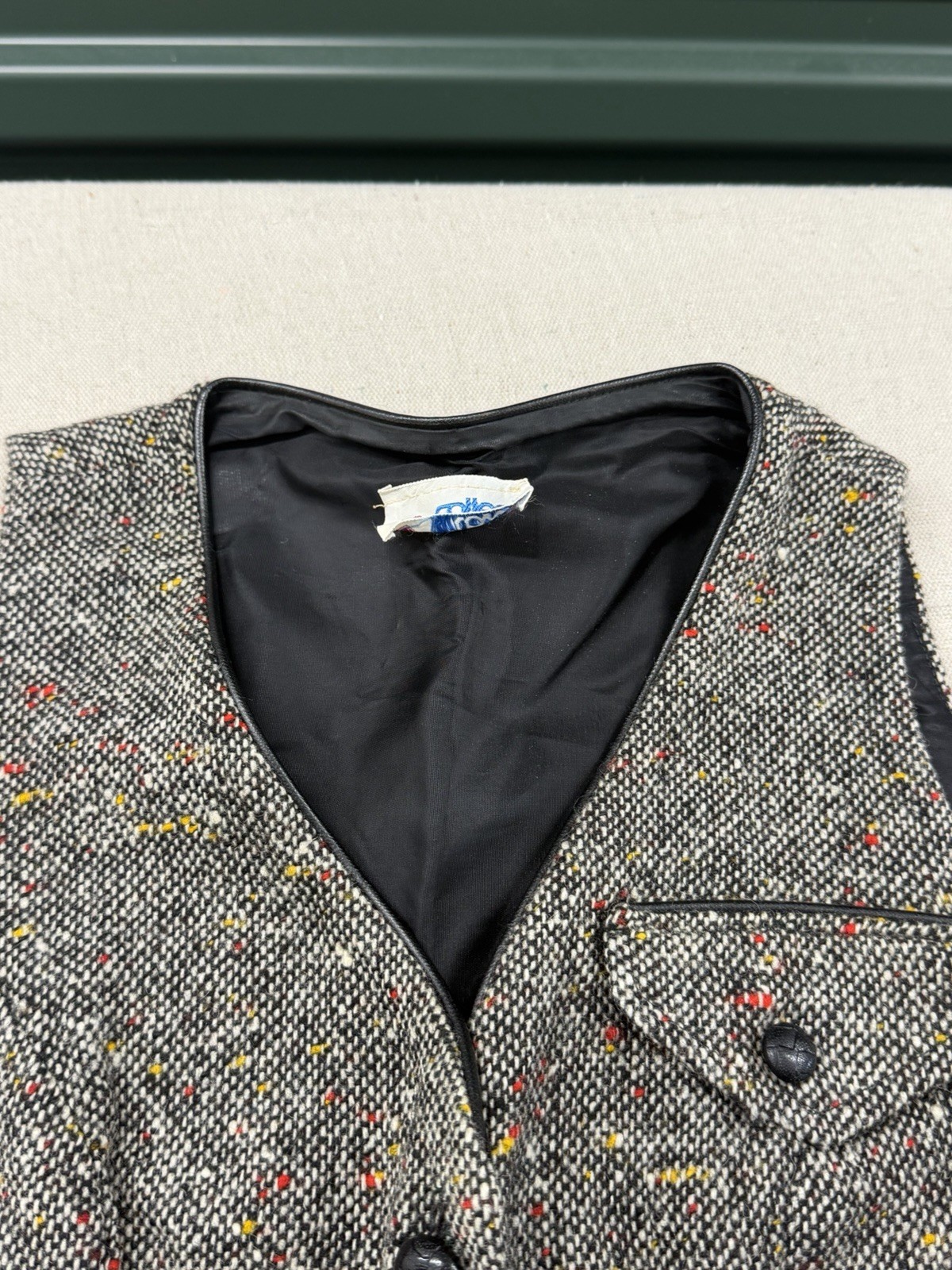 VTG 70s College Town Tweed Waistcoat Dress Pleated Jumper Core Academic XXS XS