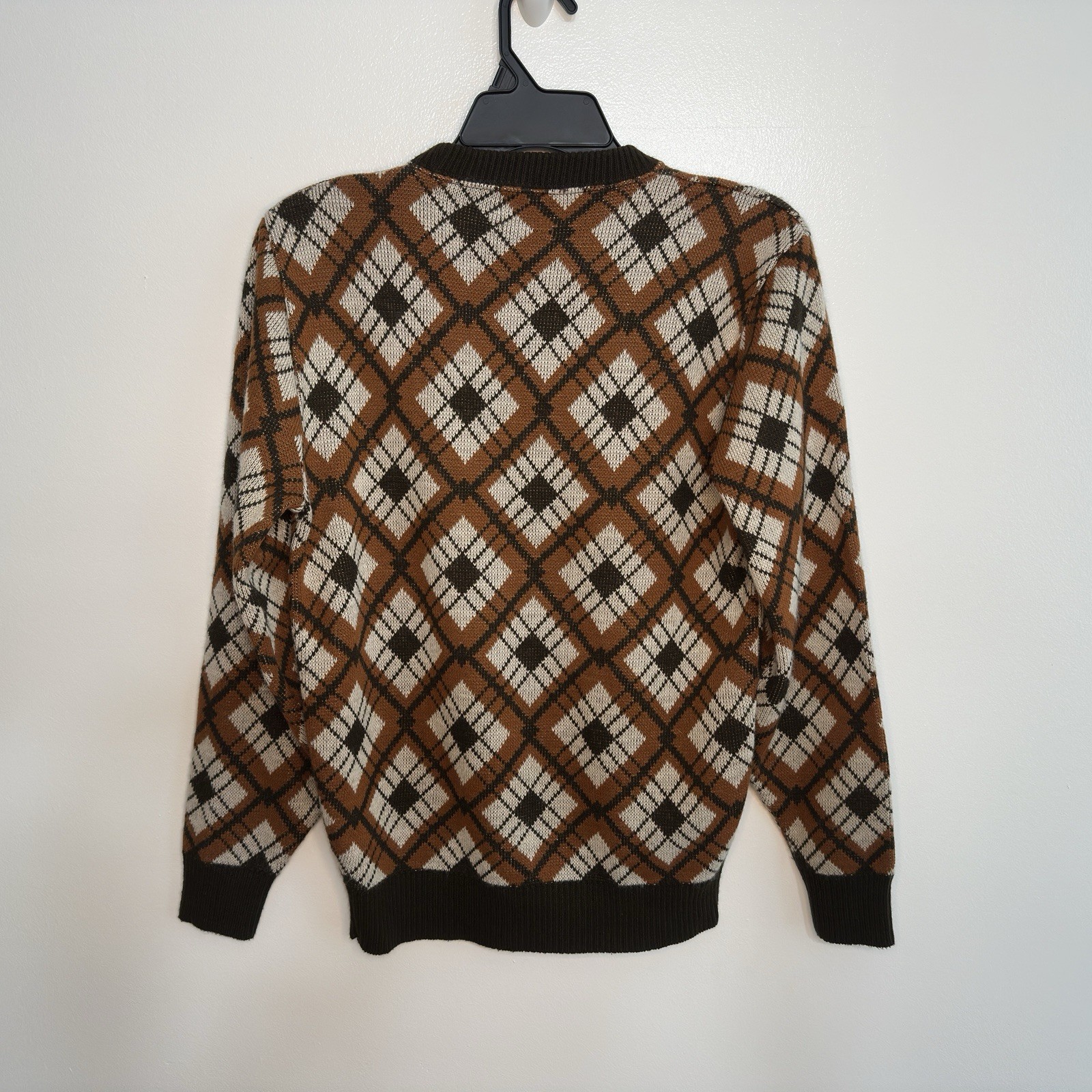 Vintage Essley leisurewear Argyle Crewneck Pullover Sweater Medium Brown