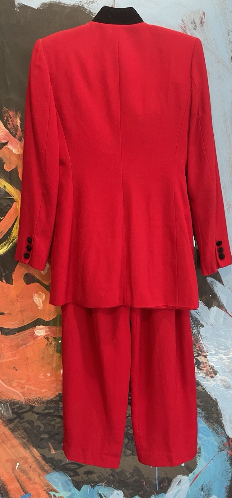 VTG Casual Corner Cotton Red With Velvet Trim Buttons Pant Suit Set Size 4