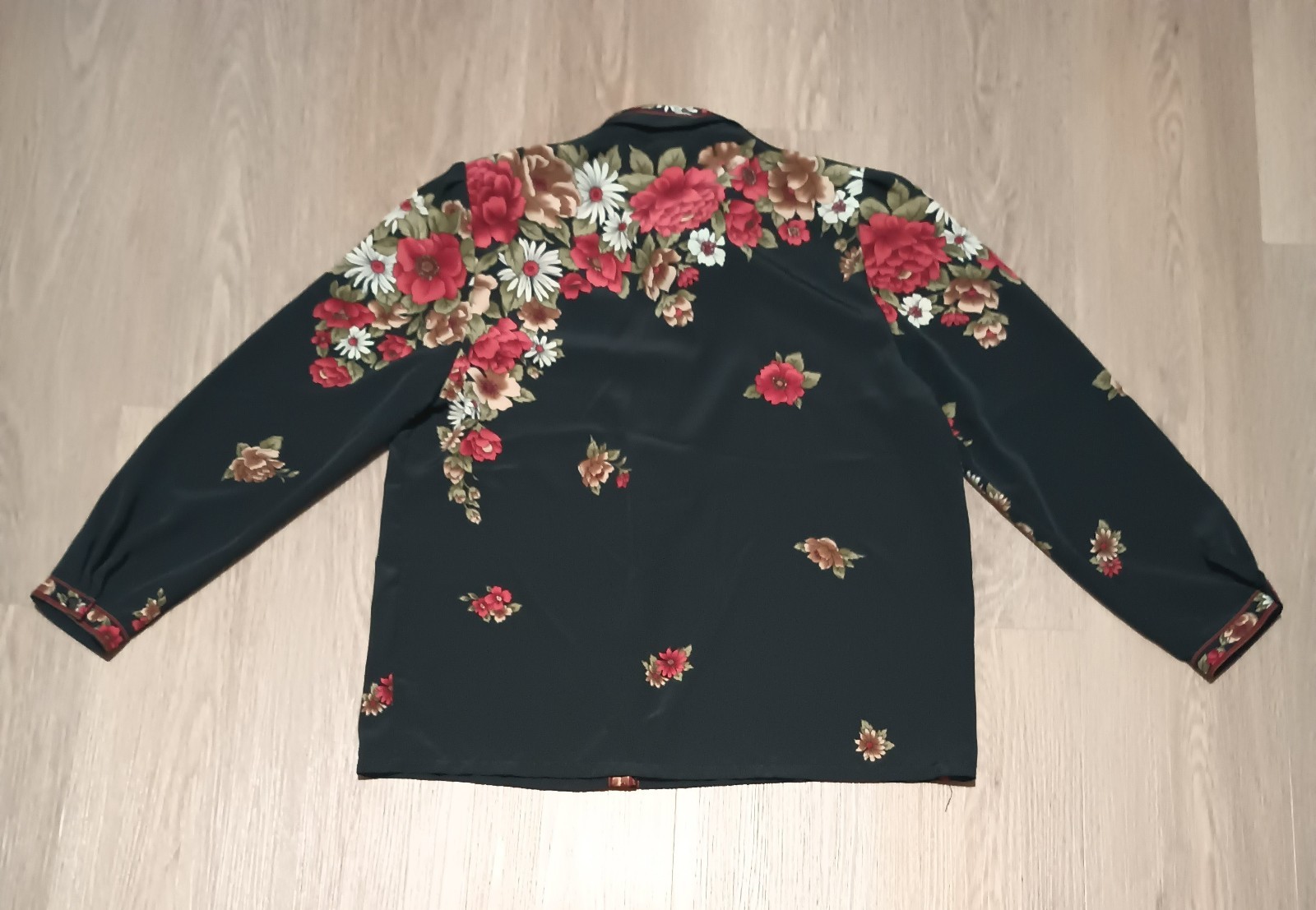 Vtg 80s Floral Bouquet Draped Button Up Blouse Top kitsch baroque M