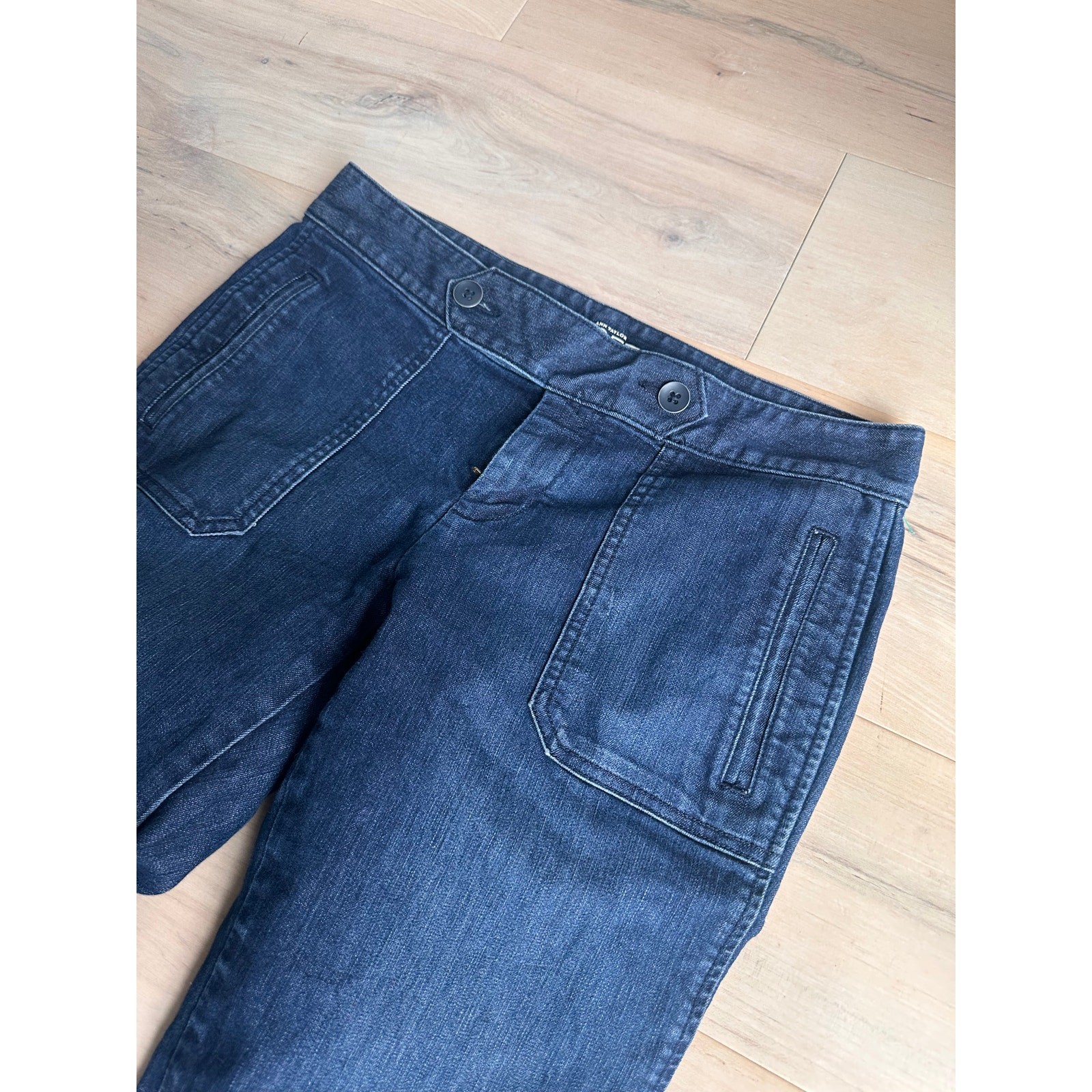 Y2K Denim Jeans Dark Wash Flared Sailor Style Pockets Size Waist 32 Low Rise Fit