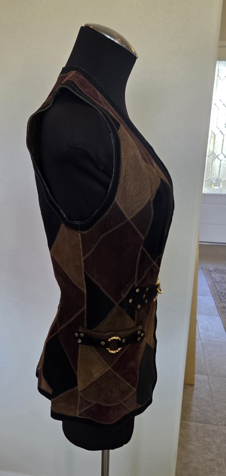 Vintage 70’s Cordoba Patchwork suede Vest W Horse Bit Closure Medium