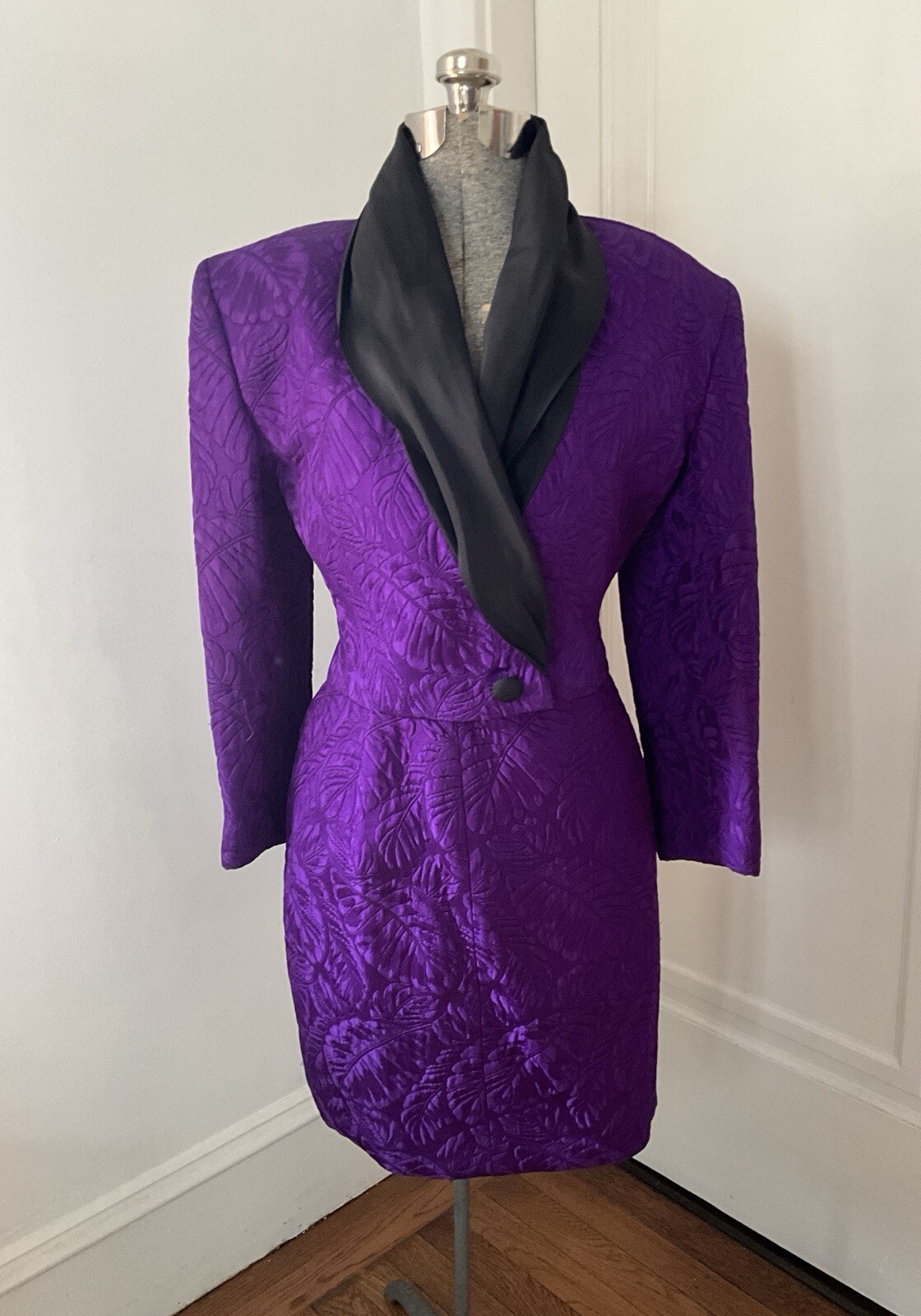 Vintage 1980’s Angelo Tarlazzi Purple Brocatelle Suit with Taffeta Shawl Collar