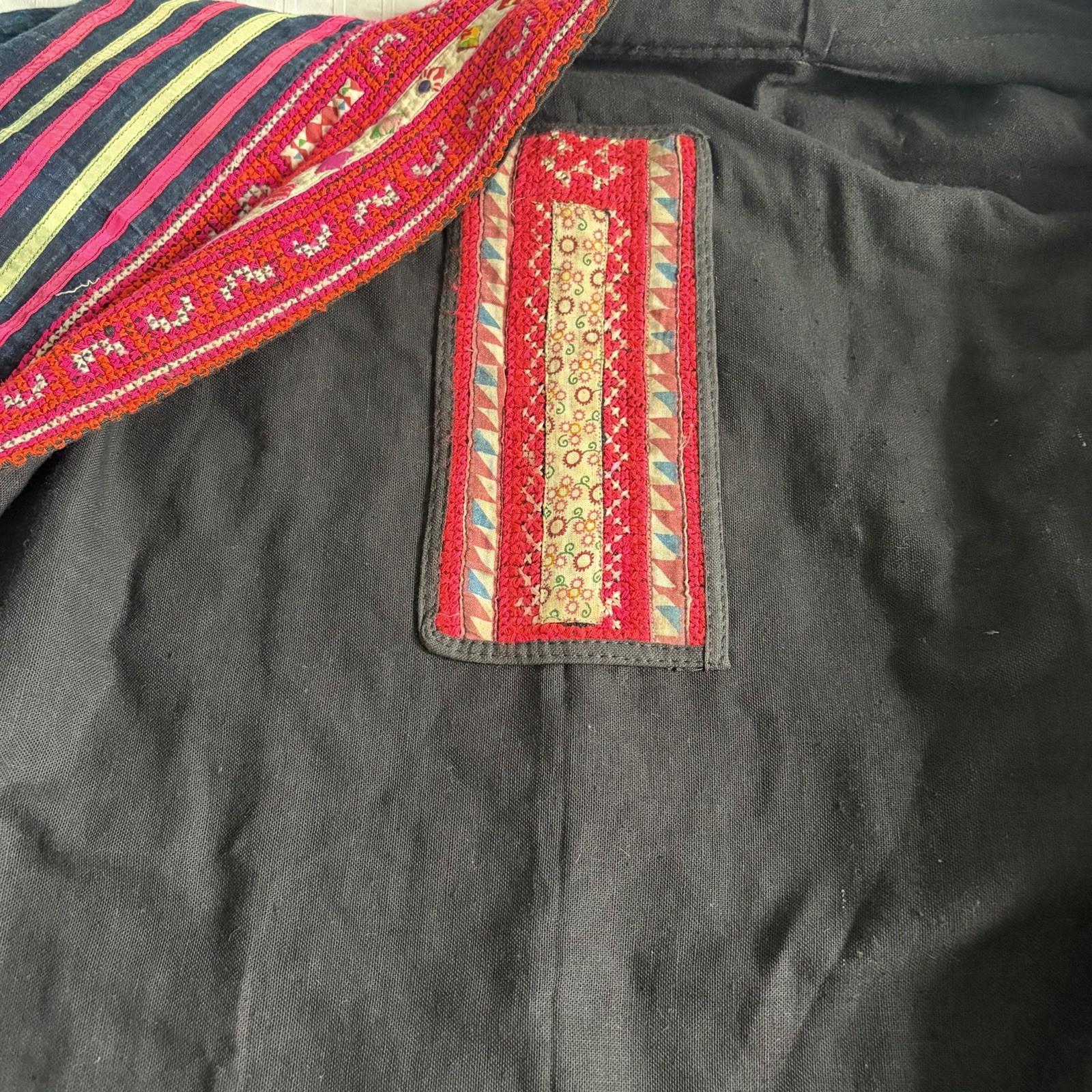 Vintage Hmong Style Embroidered Boho Jacket Art To Wear Festival Hippie One Size