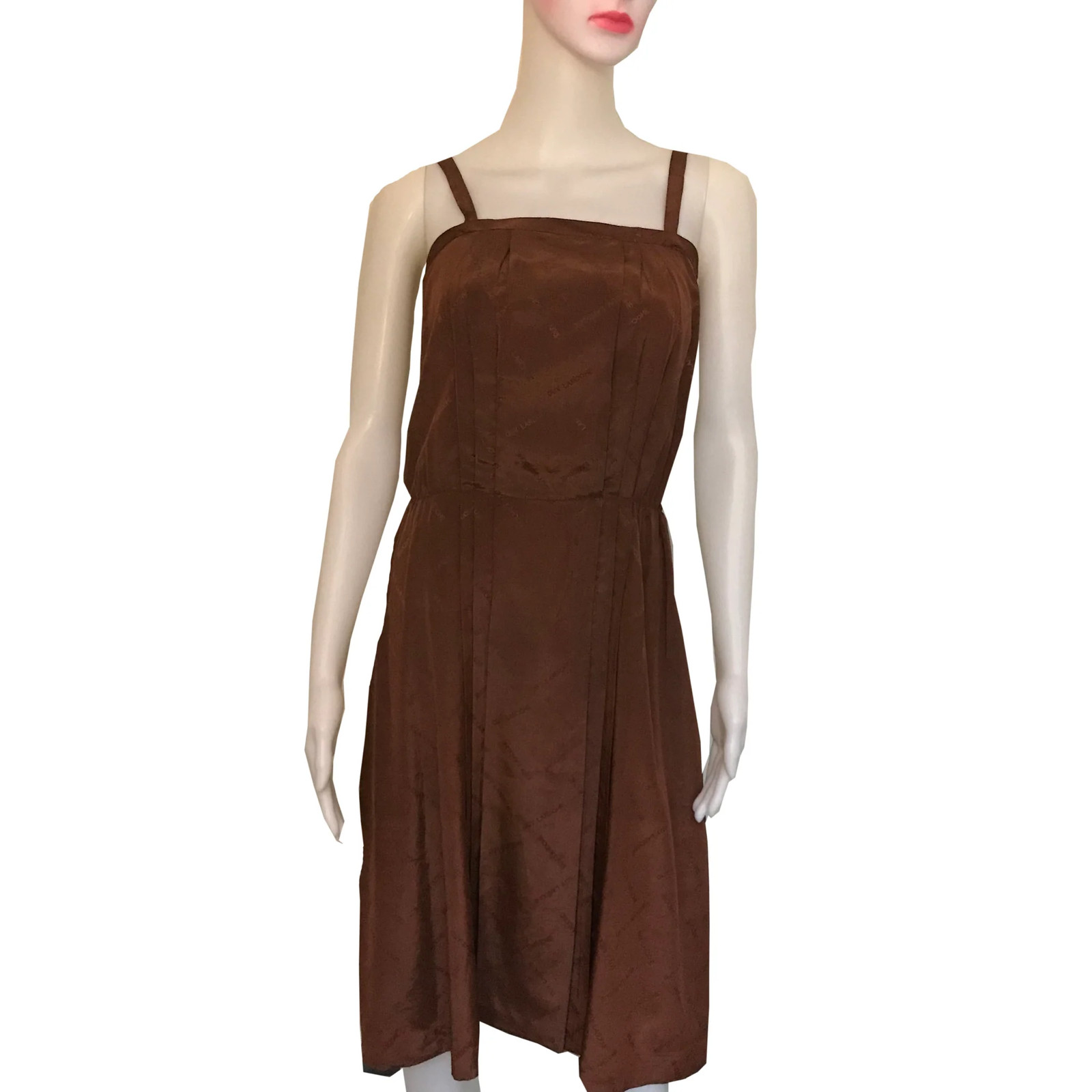 Rare Vintage 1970s Guy Laroche Bronze Silk Logo Embossed Dress XS