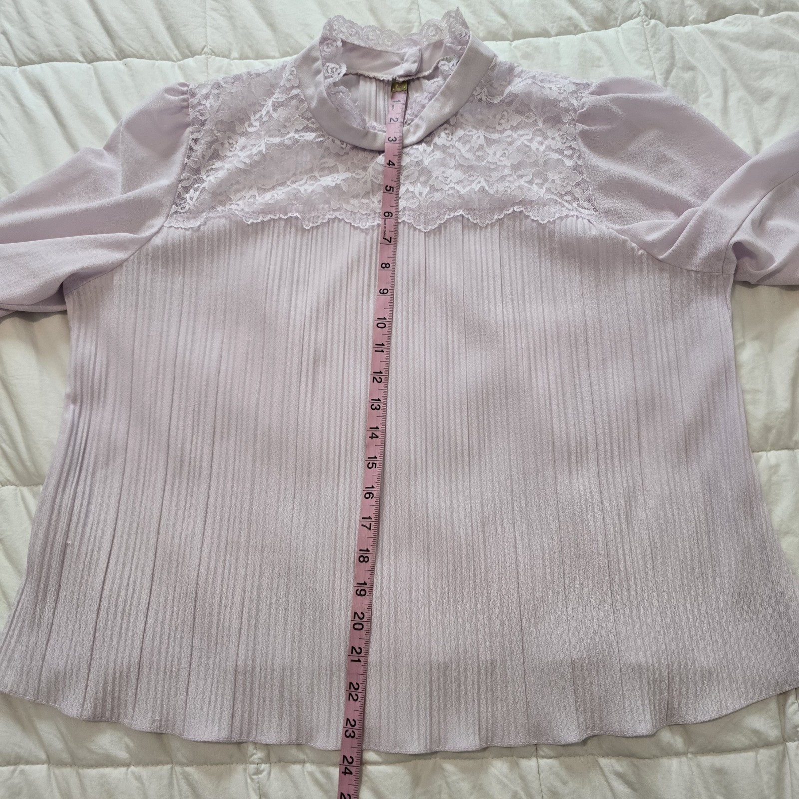 VTG Pastel Purple Lacey Victorian Style Blouse Frill Neck Romantic Top XL-2XL