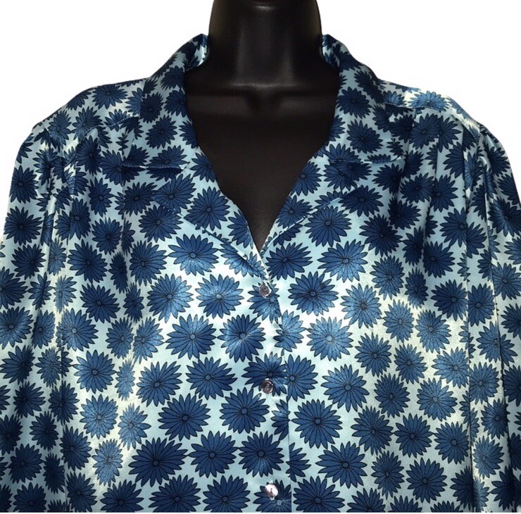 Vtg LOUBELLA California Fashions Retro Bold Floral~Flowers Poly MCM Blouse~Top