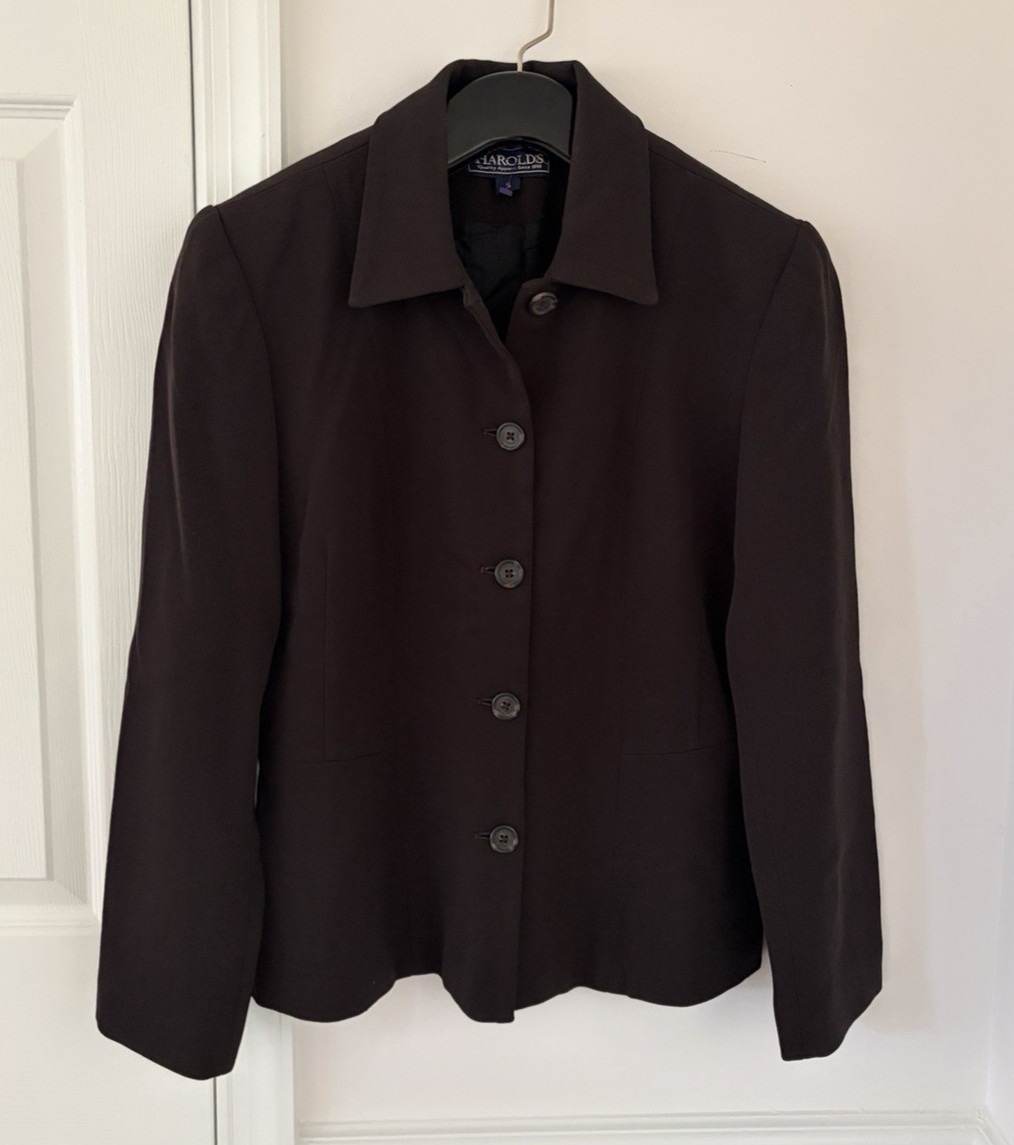 Harolds Jacket Women 8 Dark Brown Wool Blend Structured Blazer Career Wear USA