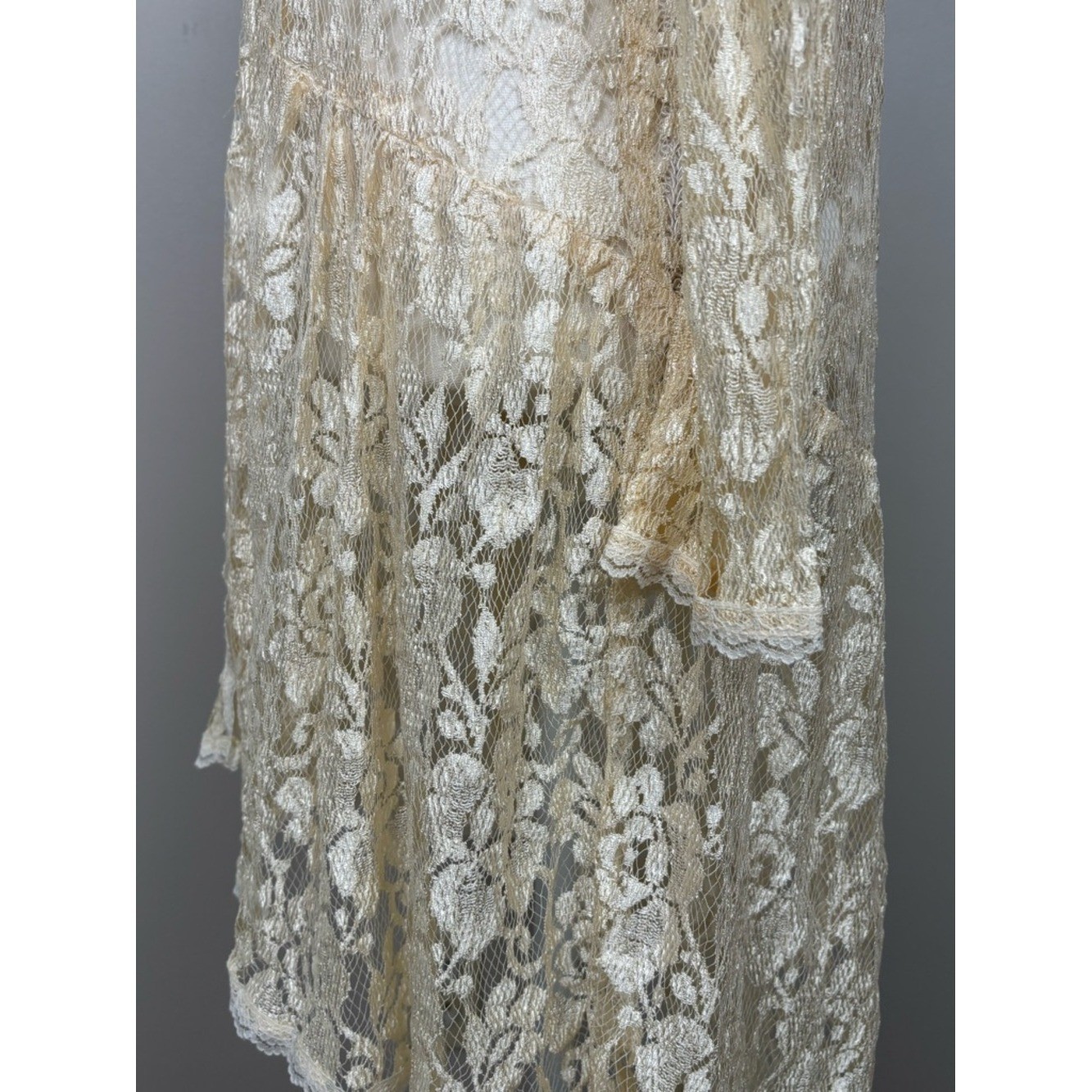 Vtg Jessica McClintock Top Women Lg Cream Lace Tunic Cardigan Victorian Coquette