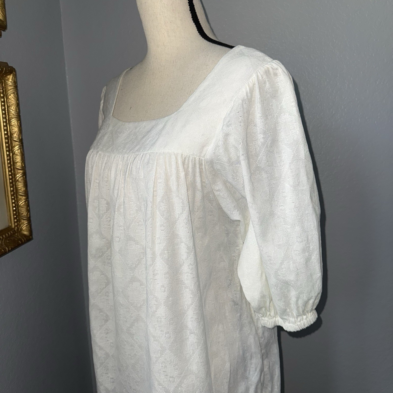 Vintage 80s White Prairie Dress Boho Farmhouse Lace Soft Girl Medium Periphery