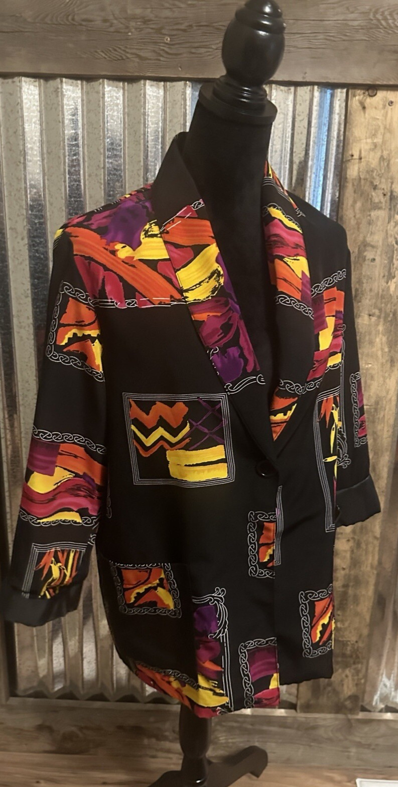 Brown Stone Studio Vtg Blazer Jacket Abstract Artsy 80s Sz Medium Office Party