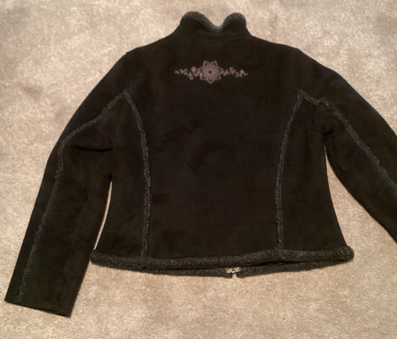 LL Bean Womens Y2K Faux Suede Sherpa Embroidered Floral Detail Medium VTG