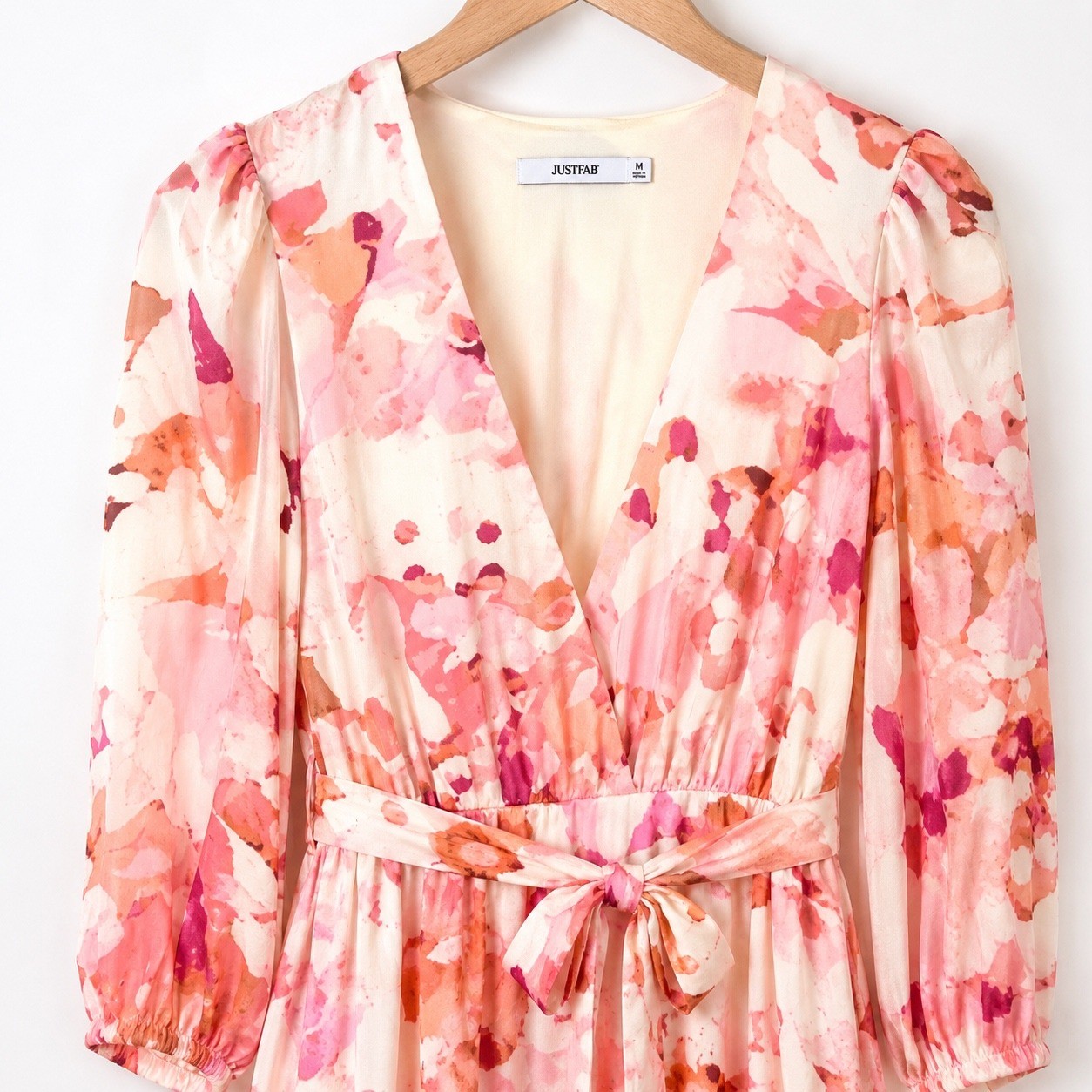 NWT Floral Midi Dress Pink Cream Romantic Cottagecore Tie Waist Size M