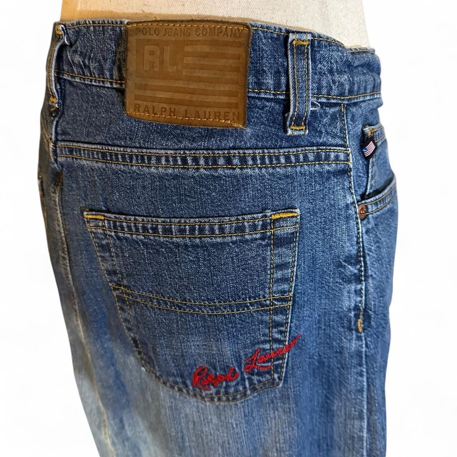 Y2K Ralph Lauren Slit Maxi Denim Skirt with Embroidered Logo Detail
