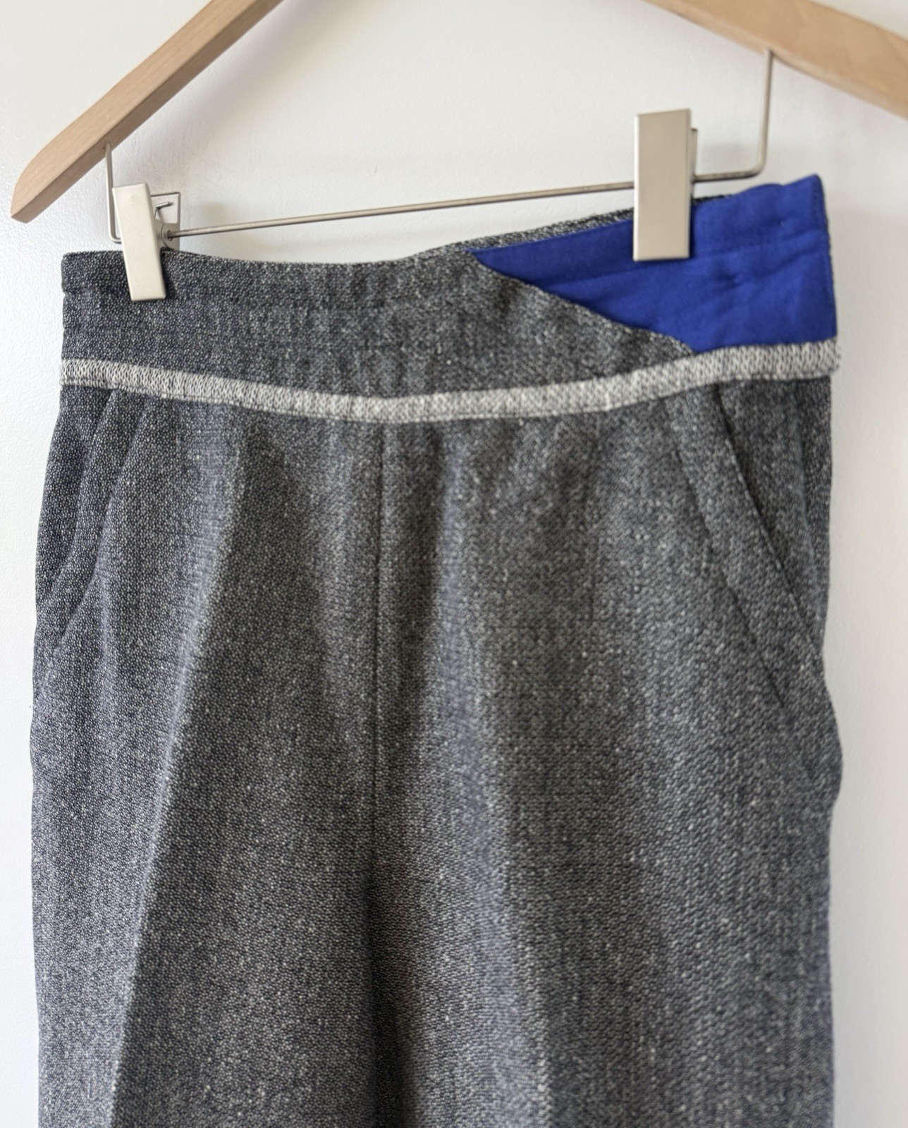 VINTAGE 80s Gianni Versace Italian Gray Wool Women’s Pants Blue Trim Design – 42