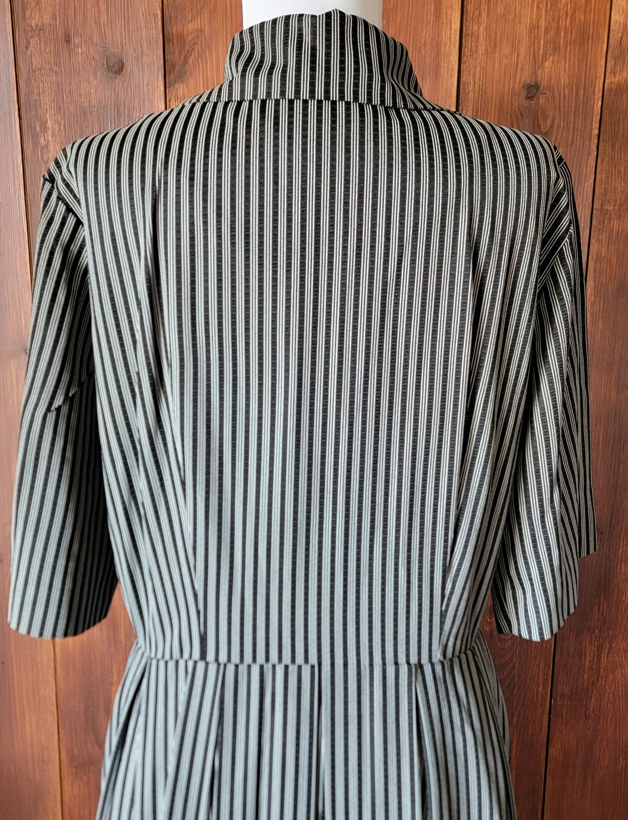 Vintage Miss Marilyn of Dallas 50s Black & White Striped Dress Collared Buttons
