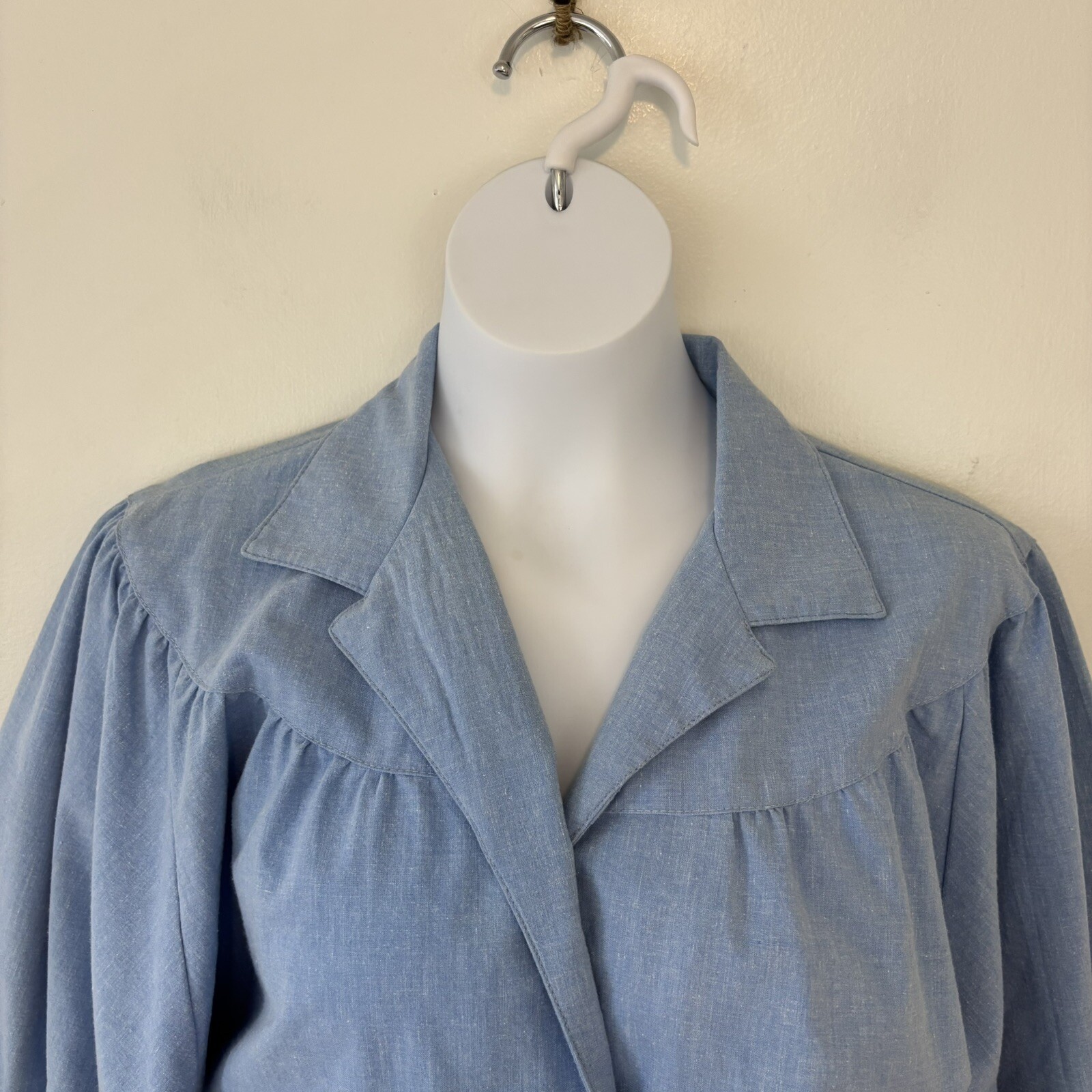 Vintage Blondie And Me Blue Cotton Dress Small Medium Midi Puff Sleeve