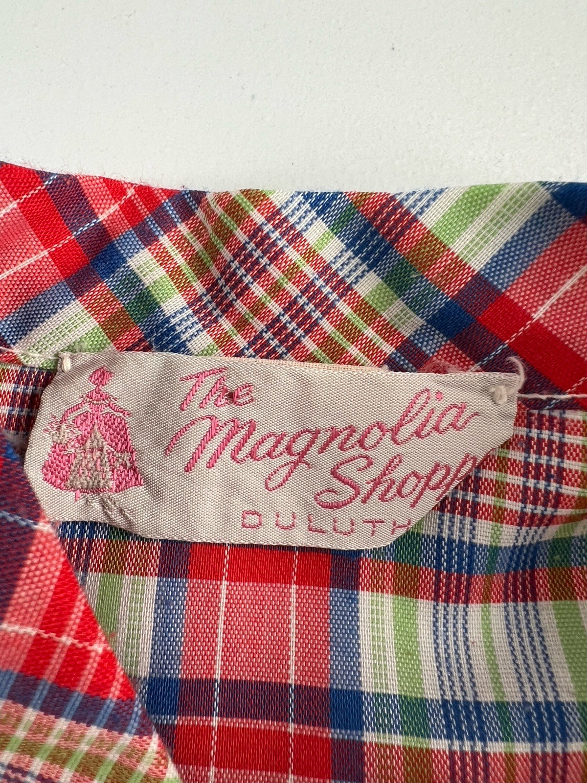 VTG Plaid Shift Dress Preppy Classic Button Bow Neckline Magnolia Shoppe Sz Med