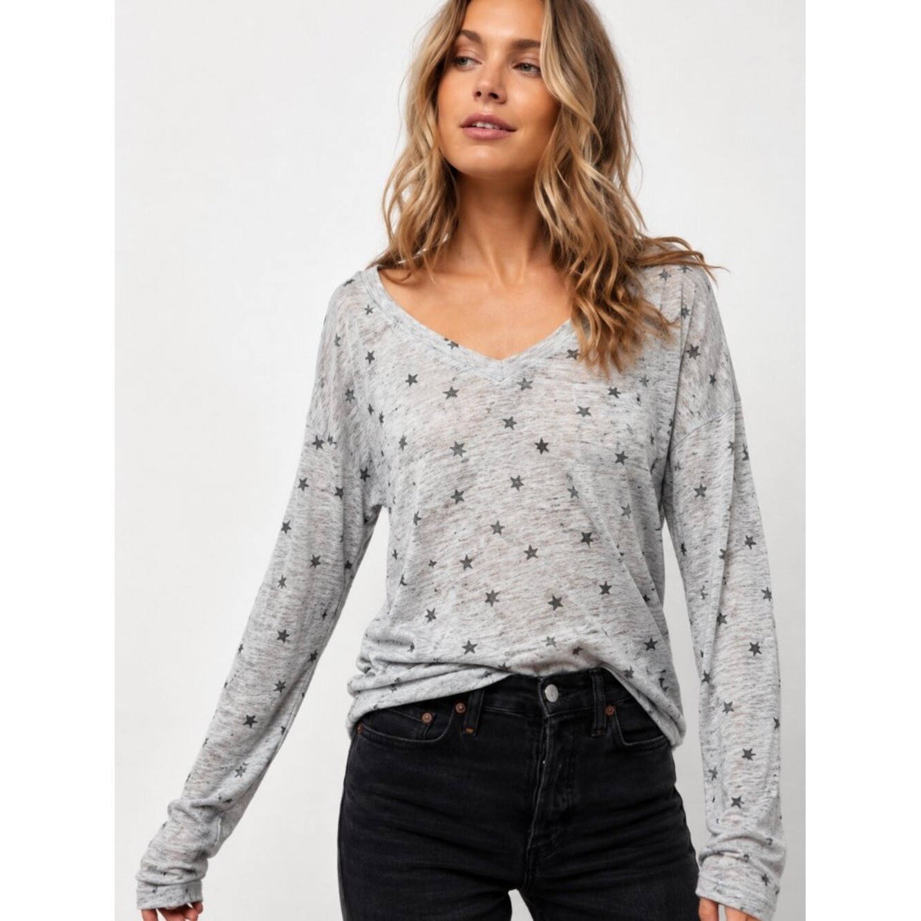 Rails Heather Gray Rivet Stars Long Sleeve T-Shirt Small